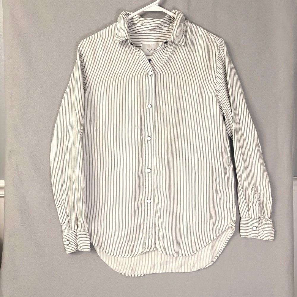 Rails Eliza Pinstripe Button Down Shirt White Black Stripes Preppy Minimalist S